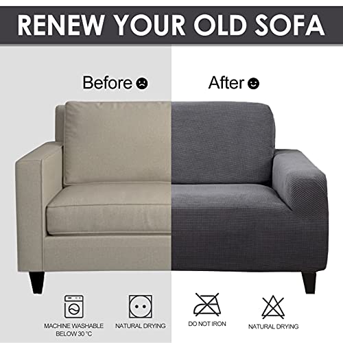 Joydream Stretch Loveseat Slipcovers Solid Color Sofa Cover For 2 Cushion Couches Spandex Jacquard Fabric Couch Covers 2 Seater With 1 Pillowcase (Dark Grey, Medium) #TOP4