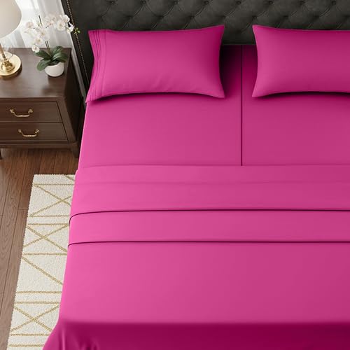 Image of Elegant Comfort Luxurious 1500 Premium Hotel Quality Microfiber Three Line Embroidered Softest 5-Piece Bed Sheet Set, Wrinkle and Fade Resistant, Split King, Pink