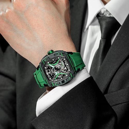 Image of TSAR BOMBA Luxury Mechanical Watches for Men with Carbon Fiber Case Men Wristwatch Luminous 5ATM Water Resistant Men's Watch with Fluorine Rubber Strap Great Gifts for Men