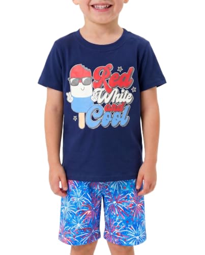 Image of Boys 2pc Shorts Set Outfit Short Sleeve Shirt with Fun Applique Print and Shorts