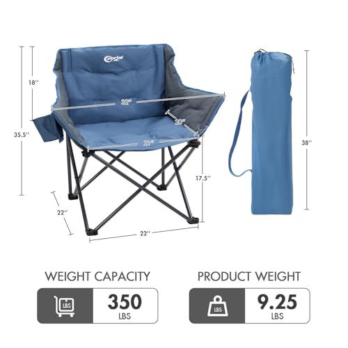 PORTAL 32In Extra Wide Camping Chair for Adults, Oversized Folding Chair with Cup Holder & Carry Bag, Heavy-Duty Outdoor Chair Supports 350 lbs, Portable for Camping, Lawn, Patio – Blue (1-Pack) - Thumbnail 3