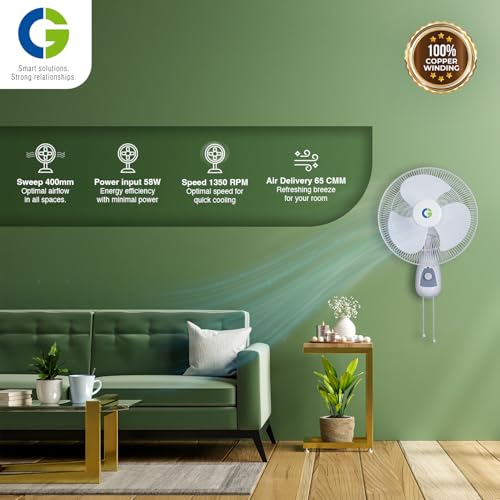 Image of CG Flyair Wall Fan 400mm | Wider angle oscillation | 3 Speed setting | 2 year warranty |Rustproof blades | Elegant design | Cloud White
