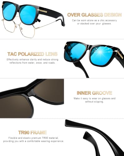 Image of KANASTAL Over Glasses Sunglasses Square Fit Over Polarized Sunglasses UV400 | Fit-over Put Over Glasses Design, Fashion Oversized, Lightweight TR90 Frame, Suitable for driving, beach, daily and vacation