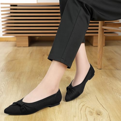 Image of HIULYCENCE Pointed Toe Flats for Women Ballet Flats | Comfortable Dressy Knit Lightweight Casual for Work Office Womens Flats