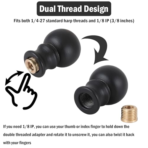 Image of 2 Pieces Black Lamp Finials, Solid Finials for Lamps, Lamp Shade Nut Screw Cap, Lamp Finials Decorative for Table Lamp, Floor Lamp