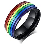 Mintolex Pride Ring Titanium Steel LGBT Rainbow Rings for Gay Lesbian Asexual Bisexual Trans Nonbinary LGBTQ Pride Month Friendship Wedding Promise Band Rings Pride Jewelry Gift for Couples Men Women Size 8, Black