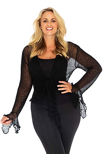 Back From Bali Womens Plus Size Sheer Shrug Bolero Long Sleeves Cropped Cardigan Bell Sleeves 2X 3X 4X Lightweight Black