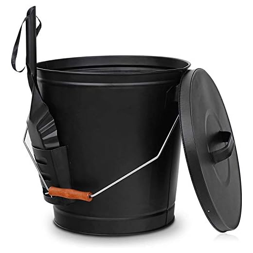 Nova Microdermabrasion Hot Ash Bucket Fireproof Pellet Bucket with Lid and Shovel for Fireplaces, Fire Pits - Black