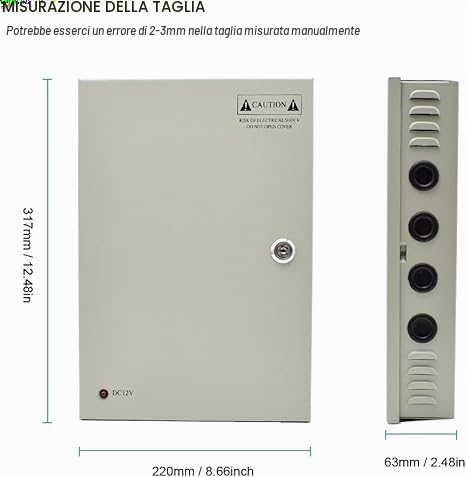 SQUADO Alimentatore per Telecamere CCTV, 12V 10A, 9 Uscite, Stabilizzato, Scatola di Alimentazione 12V 10A 220v A22