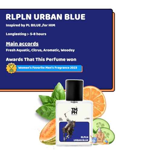 Image of TMPerfumehouse RLPLN urban blue EDP for Men | Leathery, Spicy & Long Lasting Perfume Spray | Ozonic, Aquatic & Aromatic Fragrance | Luxury Gift for Him | TMPH | 50ml