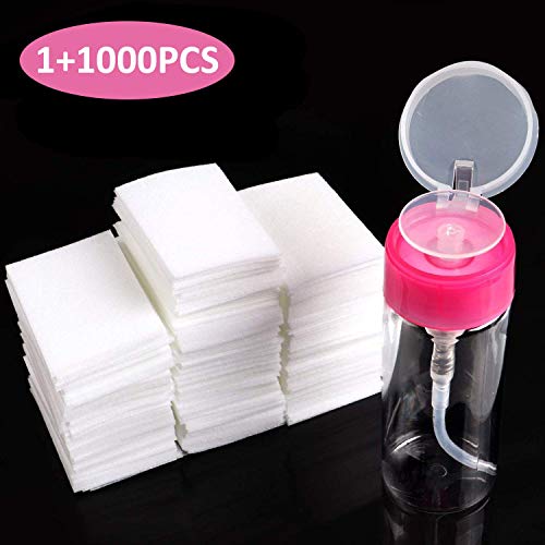 BTArtbox Gel Nail Polish Remover Set 1000PCS Lint Free Nail Wipes Cotton Pads With 1PCS Push Down Pump Dispenser Bottle for Professional Soak Off Gel Polish Remover Acrylic Nail Remover