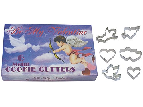 R&M International Vintage Inspired Be My Valentine Cookie Cutters in Gift Box, Cupid, 4 Hearts, Dove, 6-Piece Set