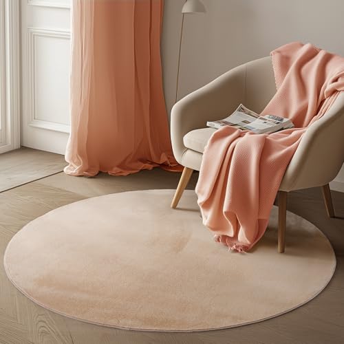 Carpetsale24 Alfombra Redonda Beige 160 cm Alfombra de Pelo Corto Lavable, Redonda, Antideslizante y Suave, Diseño Monocromático Moderno para Sala, Dormitorio, Cocina y Habitación Infantil