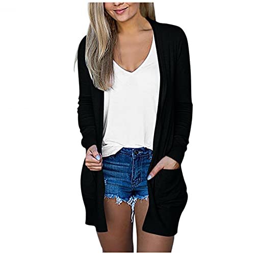 Kanpola, cardigan da donna, lungo, maglione invernale, oversize, tinta unita, a maniche lunghe, per autunno e inverno, con tasca, A - nero., XL Kanpola, cardigan da donna, lungo, maglione invernale, oversize, tinta unita, a maniche lunghe, per autunno e inverno, con tasca, A - nero., XL