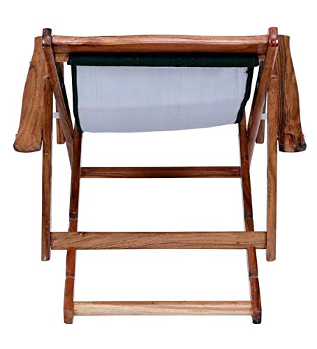 space panda Greg Folding Relax Chair with Green Fabric - Durable Wooden Frame Recliner, Comfortable Portable Deck Chair with Armrests, Ideal for Outdoor, Patio, Beach, Garden Seating 4