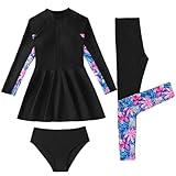 Mädchen Langarm-Rashguard-Badeanzug, zweiteilig mit Badehose, Sonnenschutz...