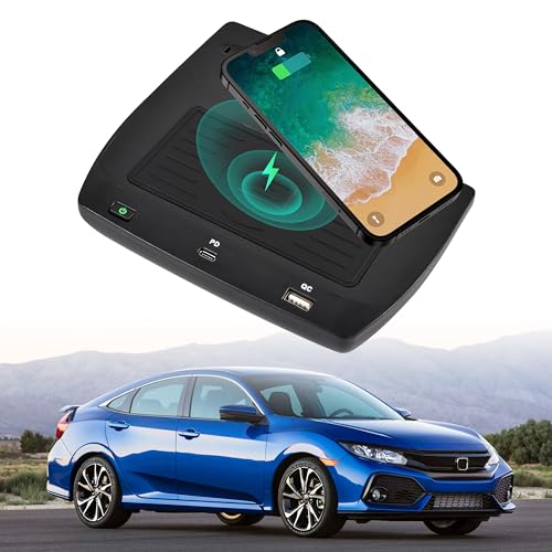 KEWISAUTO Car Wireless Charger for 2016-2021 Honda Civic, Center Console Charging Panel USB-A USB-C Fast Phone Charger Pad for Honda Civic 2016 2017 2018 2019 2020 2021 Accessories