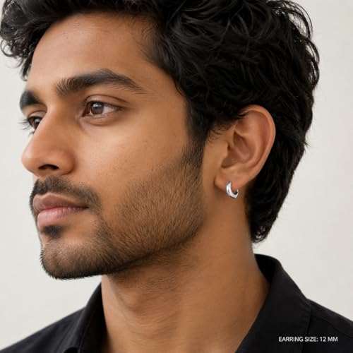 Image of DHRUVS COLLECTION 925 Pure Sterling Silver Stylish Salman Khan Look Kaju Bali | Hoop Earrings for Boys & Men - 3 Grams