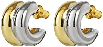 ABILITH Gold Silver Double Hoop Helix Earrings Set For Women 18k Copper Plated 925 Sterling Silver Studs Trendy Statement Earrings For Gift Festival (gold and silver-2)