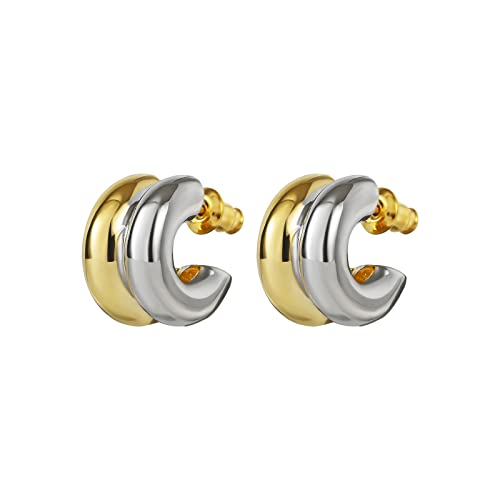 Abilith Gold Silver Double Hoop Helix Earrings Set For Women 18K Copper Plated 925 Sterling Silver Studs Trendy Statement Earrings For Gift Festival (Gold And Silver-2) #TOP1