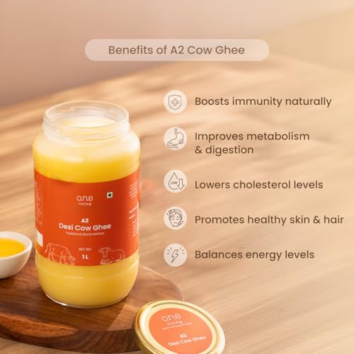 Image of A2 Desi Cow Ghee 1L, Traditional Bilona Method Ghee, Pure Natural, Healthy, Organic Desi Ghee, Perfect for Cooking, Glass Jar, 1L