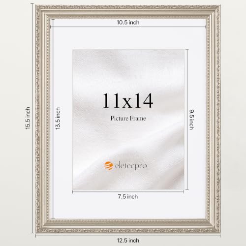 Image of eletecpro 11x14 Vintage Picture Frame, Glass Cover, Silver Beige, 2-Pack | Display Photo 8x10 with Mat or 11x14 without, Horizontal or Vertical, Tabletop or Wall Decor