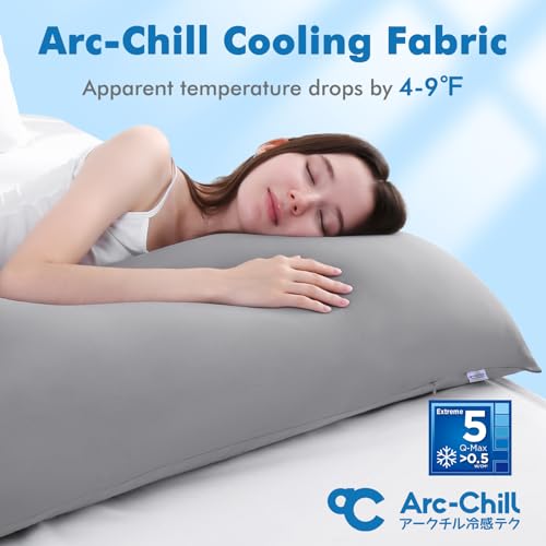 Avolare Cooling Body Pillow Cases 1 Pack,Arc-Chill 3.0 Cooling Body Pillow Cover for Hot Sleepers with Zipper(Q-Max>0.5), Soft Silky 20" x 54" Summer Long Pillow Cases for Hair and Skin- Grey — view 2