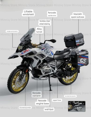 Image of Compatible for Big B-m-w R1250GS Motorcycle DieCast Model, Suspension and Hand Free Roller, Toy Motorcycle Collection with Music Lighting Toy for Kids (B-m-w R1250GS-Black)