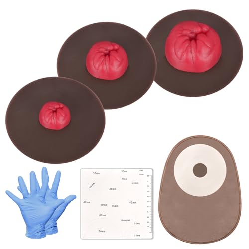 Sticky Colostomy Simulators, Stoma Training Model Set, Multi-Skin Tone Ostomy Care Practice Models for Medical Training and Patient Education- Dark