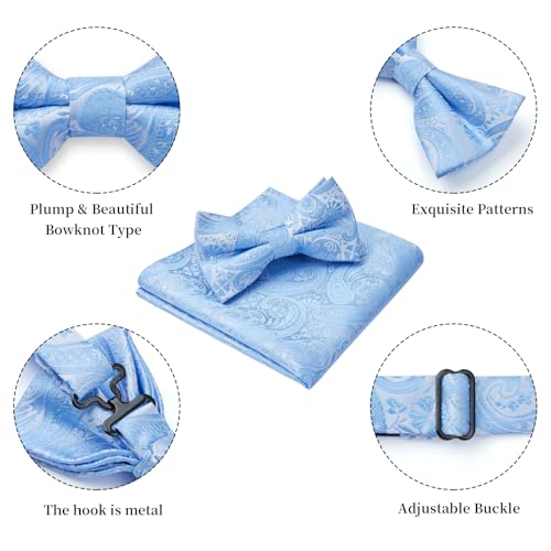 Image of HISDERN Bow Ties for Men Paisley Floral Pre-tied Bowtie Pocket Square Set Men's Formal Bow Ties Wedding Party