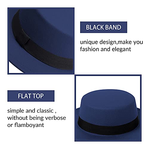 Image of Classic Fedora Hat Flat Top Hat Felt Pork Pie Hat Wide Brim Church Derby Cap for Women and Men