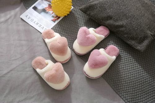 Women's Sweet 3D Heart Love Fuzzy Slippers Slide-On Fluffy Comfortable Fur Lined Indoor Cozy Slippers Girls Gift 5