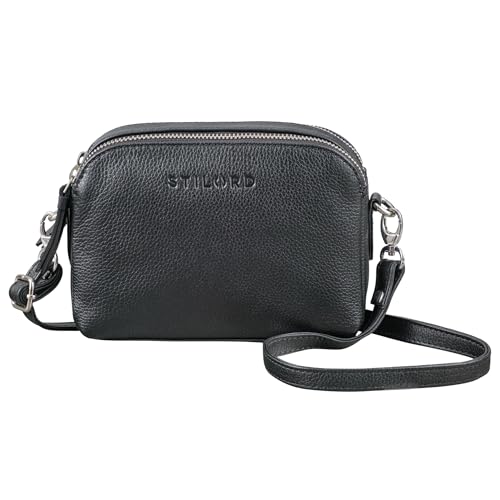 STILORD 'Nina' Kleine Umhängetasche Damen Leder Tasche Brustbeutel Mini Handtasche Vintage Clutch Handytasche bis 7 Zoll Ledertasche Retro Abendtasche Damen, Farbe:schwarz