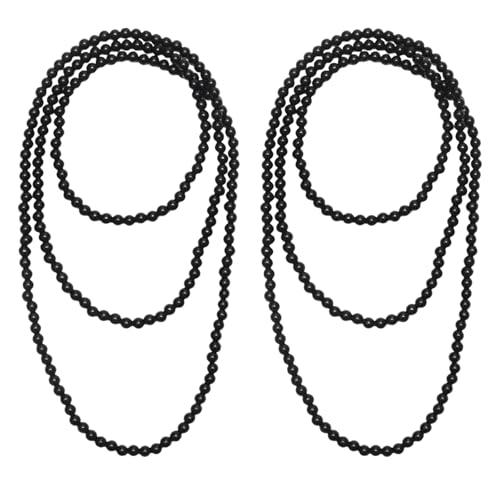 Yucenora 2 PCS 59" Black Long Pearl Necklace, 1920s Costume Jewelry Fashion Faux Pearls Pendants Faux Pearls Strand Beads for Women Wedding Bridal Jewelry Party(Black)