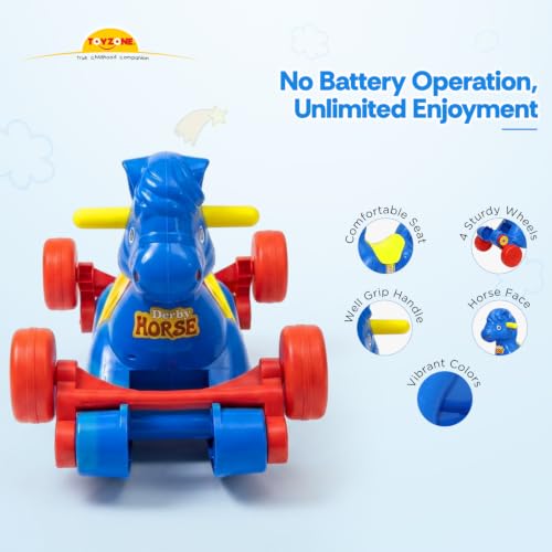 Image of Toyzone Derby Horse (Blue) | Baby Horse Rider | Horsey Rocker | Ride-on Toy for Kids | Indoor & Outdoor Rocker | Push Car | for Kids 2-6 Years