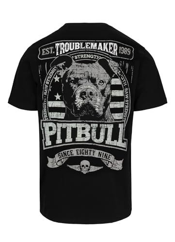PITBULL - Camiseta para Hombres Troublemaker, algodón 170g, Moda Urbana, Camiseta con Motivo, Cuello Redondo, Corte Regular, Camiseta de Fitness de Manga Corta para el día a día