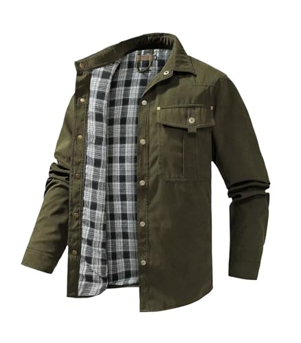 Image of FTIMILD Men's Flannel Lined Shirt Jacket Rugged Snap Button Shacket Cowboy Western Style Long Sleeve Outdoor Fall Jacket