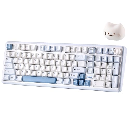 YUNZII B98 Pro Teclado Mecánico Gaming Inalámbrico QMK/Via, Distribución 96% con Numpad y Perilla Gato 3D, BT/2.4G/USB-C, Gasket, Hot-Swap, RGB para Win/Mac (Azul, Candy Switch)