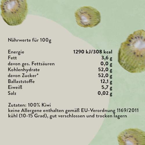 Kultsnack Gefriergetrocknete Kiwi 100g – Gefriergetrocknete Früchte – Fruchtchips – Veganer Snack & Süßigkeiten Ersatz – ohne Zuckerzusatz – Pure Frucht (Vegan, Glutenfrei)