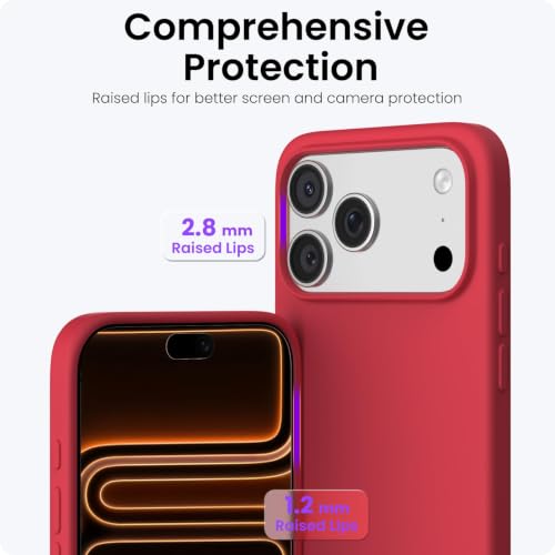 Image of ORNARTO Compatible with iPhone 17 Pro Max Case 6.9 inch, Slim Liquid Silicone 3 Layers Soft Gel Rubber Shockproof Protective Cover with Anti-Scratch Microfiber Lining-Red