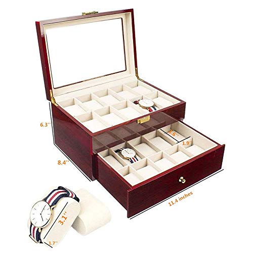 20 Slots Wood Watch Case Display Storage Watch Box Glass Top Jewelry Watch Collection Storage Box Organizer With 20 Removable Soft Cushions For Men Women (Cherry Wood) … #TOP1