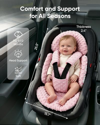 Image of TinlyFinly Newborn Carseat Insert, Baby Head and Body Support, Pink Bow