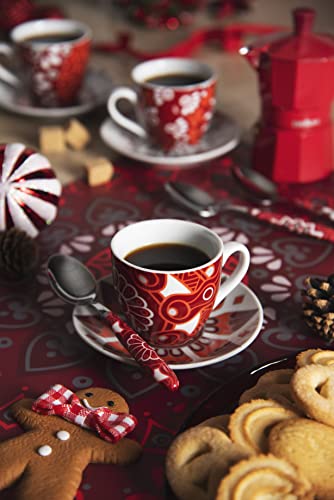 Excelsa Mandala Red Juego de 6 Tazas de café con platillo, Porcelana - Imagen 3