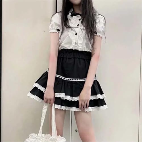 Lace Ruffles Women High Waist Tutu A-Line Skirt Skirts Elastic Waist Lolita Sweet Cute Preppy Style3