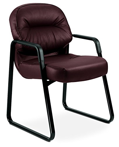 Image of HON H2093.SR69.T Pillow-Soft Leather Guest Chair with Fixed Arms, Burgundy