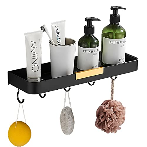 Soporte para champú para Ducha Montado en la Pared Cesta de Ducha Sin perforación Estante de baño con Gancho Adhesivo Negro Espacio Aluminio para baño Inodoro,40cm