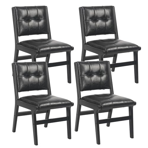 Image of KCC Modern PU Leather Dining Chairs Set of 4, Upholstered Kitchen Chairs with Solid Wood Legs and Comfortable Seat for Dining Room Lounge Bedroom(Black)