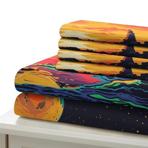 Housse de couette planète bleue 3D microfibre pour chambre ado