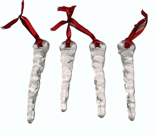 Icicle Christmas Ornaments Realistic Cast Glass Set of 4