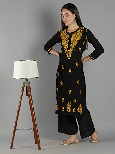 Image of Seva Chikan Hand Embroidered Lucknowi Chikankari Cotton Kurta Kurti for Womens SCL4219